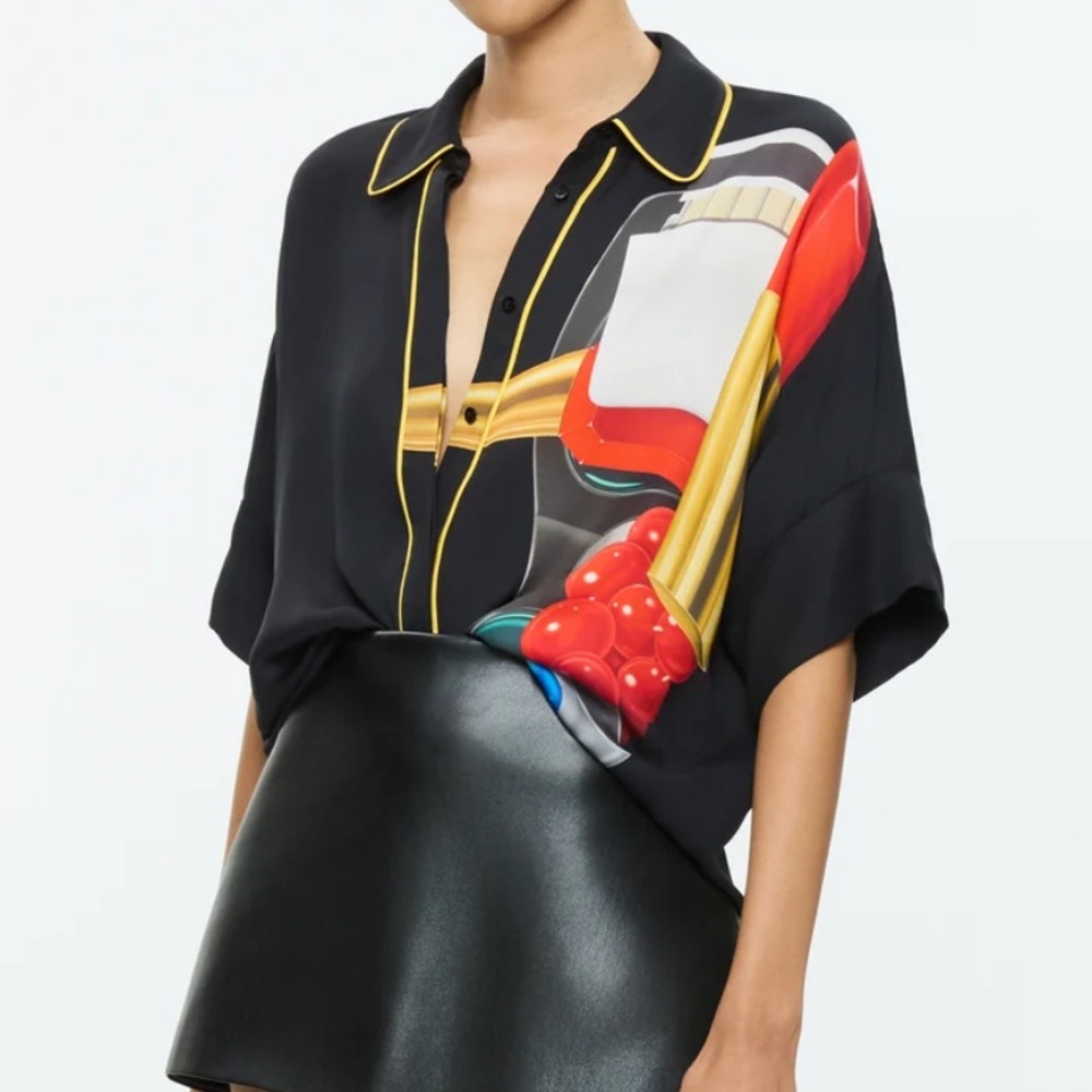 Alice + Olivia + Tom Wesselmann Edyth Black Multicolor Graphic Button Down Shirt